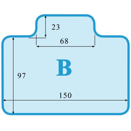 Masszeichnung Zuschnitt B – FlatPro 150x120 Lippe 68 cm